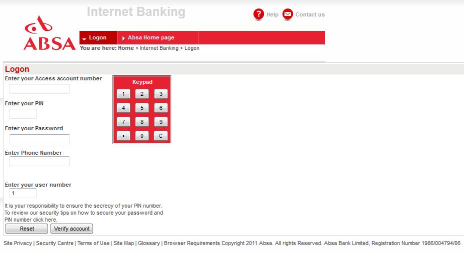 what is absa user number for online banking