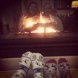 Christmas socks, hot chocolate, fire place & good company.