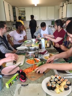 Making sushi with the people from my floor