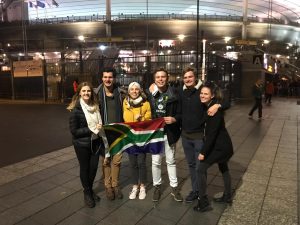 Francois and friends holding the South African flag