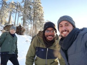 Georgino and other international students enjoying the snow at the Black Forest