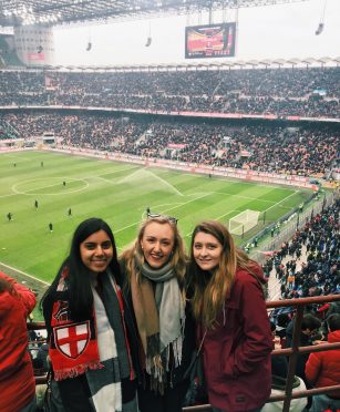 Meshaan and Friends watching a soccer game