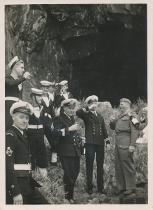 1948 01 24 Prince Edward Island HMSAS Natal flag hoist Ceremony Celebrating taking over pot found in cave