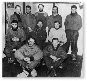 SANAE 1 1960 Overwintering team; Leader Hannes La Grmge is centre, back row