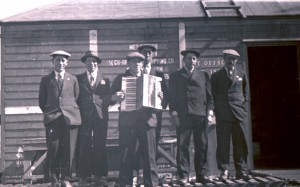 Tristan islanders in front of Post office building