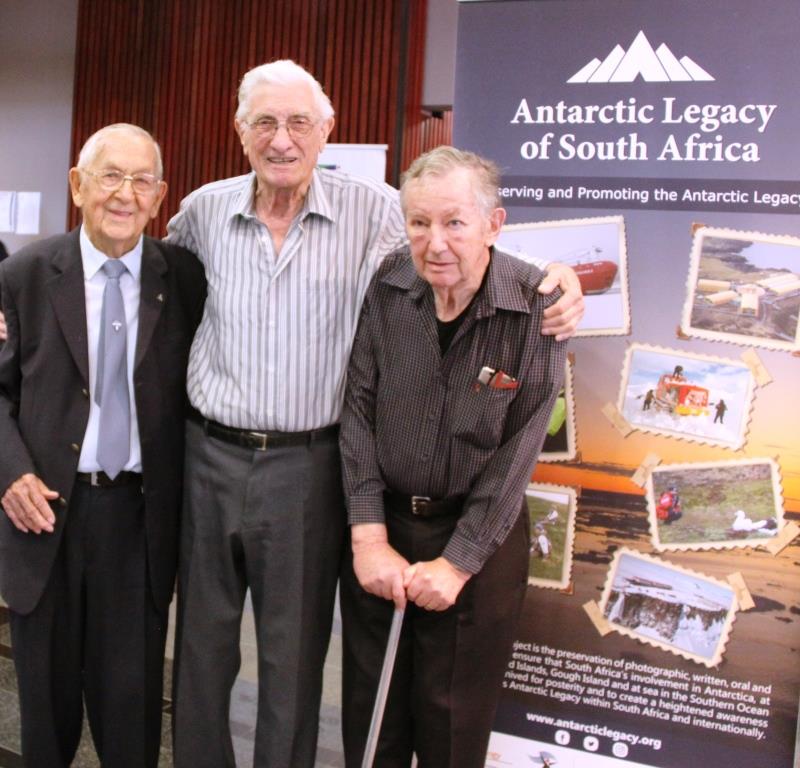 the three remaining members of the first South African Antarctic expedition; (L-R: Marten du Preez, Chris de Weerdt and Theo van Wijk).  