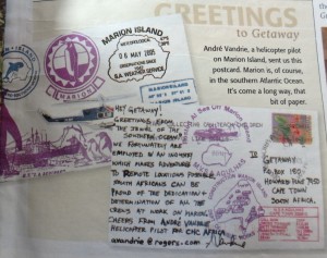 Post card written by the helicopter pilot, André Vandrie in 2005.    