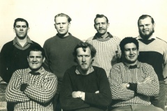 MARION 20 (April 1963-March 1964): Back (L-R) Louis C. "Vossie" Vorster (Meteorologist), C. Len van de Ven (Radio Technician), Steve J. Keeve (Medic), Johan F. Fischer (Meteorologist); Front: H.J. "Lofty" Groenewald (Meteorologist), Piet J. van Leeuwen (Leader/Meteorologist), E. Ray Statt (Radio Operator).