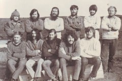 MARION 28 (1971-1972): Back (L-R) A. Wood (Meteorologist), J. MacNaughton (Radio Technician), F. vd Walt (Medic), V. Smith (Biologist), R. Croome (Biologist), A. de Villiers (Biologist); Front: K. van Vuuren (Radio Operator), G. Tosen (Meteorologist), L. Slater (Leader), H. Tiggelman (Meteorologist), J. Grobbelaar (Biologist Leader).