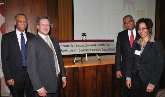 Prof J Volmink, Minister T Botha, Prof R Botman and Dr T Young at the Launch of the CEBHC.