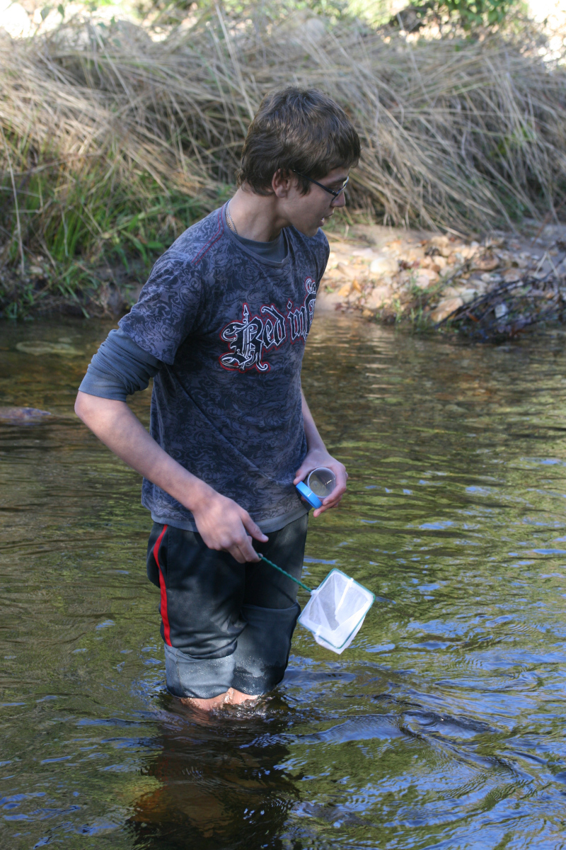 Collecting samples from the river at the Big on Biodiversity workshop