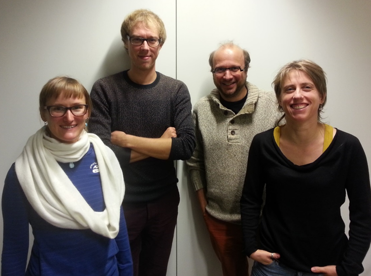 The working group for the book chapter on risk and impact assessment of invasive alien trees in Europe. From left to right: Sabrina Kumschick (C·I·B core team member), Bram D’Hondt (Postdoc at Ghent University, Belgium), Etienne Branquart and Sonia Vanderhoeven (Departement d’Etude du Milieu Naturel et Agricole, Belgium).