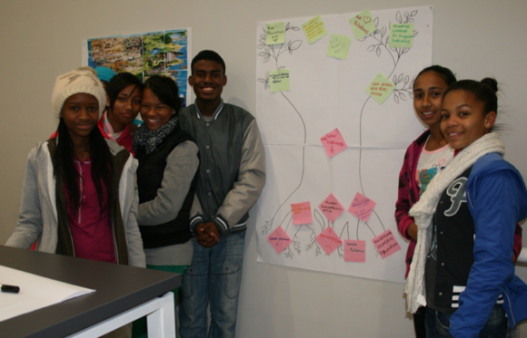 Learners attending one the Big on Biodiversity workshops using a problem tree to explore the causes and consequences of climate change.
