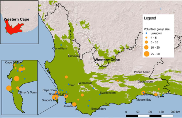 Identified volunteer groups (52) in Western Cape of South Africa