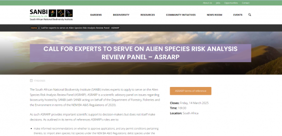 Read more about the article Call for experts to serve on Alien Species Risk Analysis Review Panel – closing date 14 March 2025