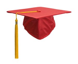 38286010 - red graduation hat with gold tassel isolated on white background.