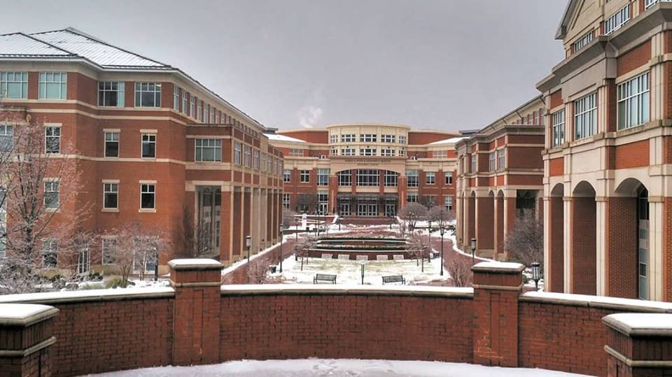 UNC Charlotte Buildings covered in Snow