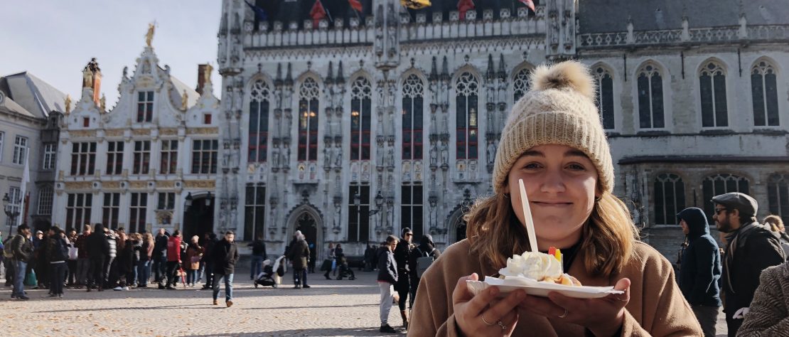 Christine in Leuven, enjoying a Belgium Waffle