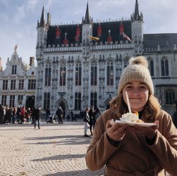 Christine in Leuven, enjoying a Belgium Waffle