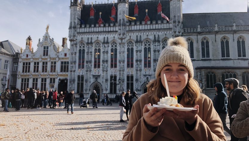 Christine in Leuven, enjoying a Belgium Waffle